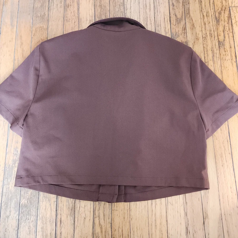 Sunday Best Brown Cropped Button Up Shirt - Picture 2 of 2